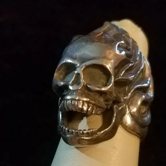 Big Skull Ring, Vintage Sterling Silver, Punk Rock Star, Goth Biker Rockabilly